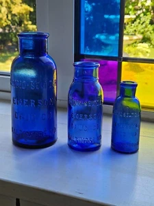 3 BROMO SELTZER BLUE BOTTLES - Picture 1 of 1