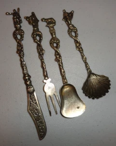 Vintage Silver Decorative Spoon, Fork, Knife Hors d'oeuvres Appetizers Set of 4 - Picture 1 of 9