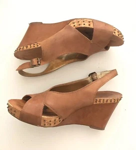 Reba Leather Studded Wedge Sandals Buckle Strap Heels Size 8 - Picture 1 of 6