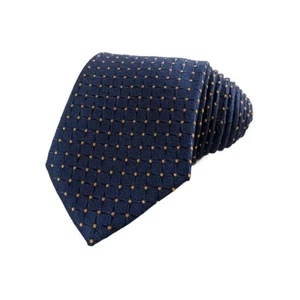 Hi-Tie Long Men's Necktie Navy Blue Gold Polka Dot Tie Pocket Square Cufflinks - Picture 1 of 7