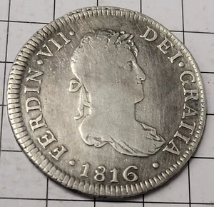 1816 2R Spanish Silver Coin. Ferdin VII Dei Gratia. - Picture 1 of 2