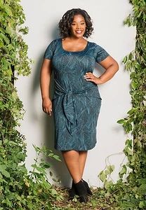 Plus Size Dress 1X - 5X Short Sleeve SWAK Made USA Blue Black White Poly Spandex - Picture 1 of 6
