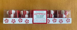 SET OF 4 WILLIAMS SONOMA CHRISTMAS PEPPERMINT CANDY TINY TAPER HOLDERS 2" NIB