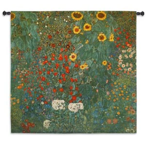 45x45 FARM GARDEN WITH SUNFLOWERS Gustav Klimt Floral Art Tapestry Wall Hanging - Picture 1 of 1