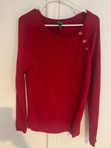 Lauren Ralph Lauren Sweater Womens SzXL Red Ribbed Boat Neck Gold Button Detail - Picture 1 of 3