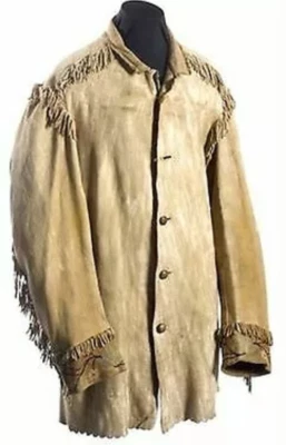 Native American Western Men's Suede Leather coat Mountain coat small fringes - Image 1 of 3