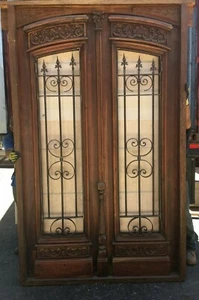 Antique double front door with wrought iron inserts X1484 - Picture 1 of 10