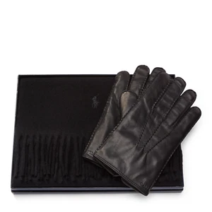 Polo Ralph Lauren schwarz Kaschmir Leder Handschuhe & Schal Geschenkbox Set M neu $ 248 - Bild 1 von 2