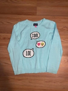 💕 Children's Place Light Blue Emoji Sweater - Size 10/12 - Picture 1 of 1