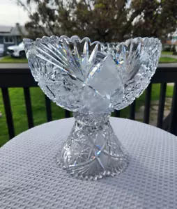 Brilliant Cut Glass Crystal Punch Bowl Serving Bowl With Stand Pedestal No Cups - Picture 1 of 19