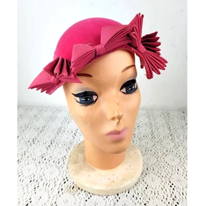 Vintage 1930s Flapper Pink Velvet Bows Fascinator Cocktail Evening Hat - Picture 1 of 11