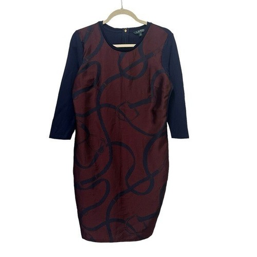 VETEMENTS Abito a tubino Lauren Ralph Lauren M color block stampa equitazione manica 3 4 marrone