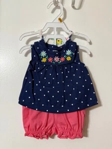 Carters Girls Little Baby Basics 3 Piece Outfit Set Sz NB Bodysuit Shorts Shirt - Picture 1 of 2