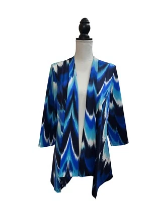 Cárdigan para mujer marca Slinky azul medio estampado abstracto manga 3/4 frente abierto Foto 1 de 4