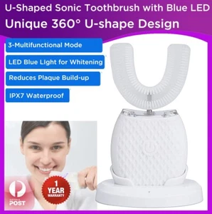 U-shaped Ultrasonic Toothbrush Rechargeable Blue LED Light Teeth Whitening IPX7 - Picture 1 of 11