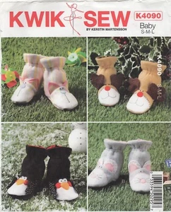 Kwik Sew Pattern 4090 Baby Booties or Shoes Cat Mouse Reindeer Penguin S M L NEW - Picture 1 of 13