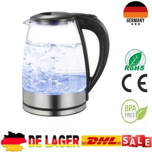 Glas Wasserkocher 2,0L Edelstahl LED Beleuchtung 1800W - Bild 1 von 12