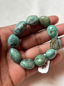 Big Oval Beads Natural Turquoise bracelet, Stretchable thread Turquoise Handmade - Picture 1 of 5
