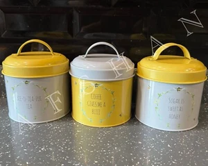 Juego de 3 botes de cocina de acero pintado para abejas té café azúcar tarros latas - Imagen 1 de 6