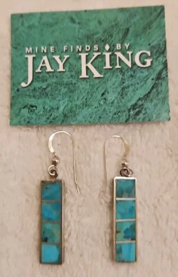 Jay King Desert Rose Trading DTR Turquoise Mosaic Bar Sterling Dangle Earrings   - Image 1 of 4