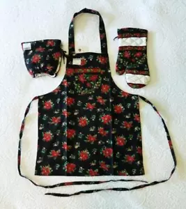 NWT 3/Lot April Cornell Noel Black Floral*Girls/Petite Apron*Tea Cozy*Oven Mitt - Picture 1 of 15