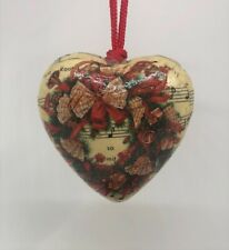 Heart-Shape "Wreath & Music Notes" Ornament | Paper over Plastic w/Clear Coat