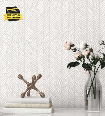 Striped Wallpaper Peel and Stick Wallpaper for Bedroom 17.3"X78.8" White/Beige W - Image 1 of 4