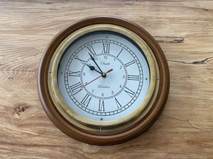 Vintage Brass Smith London Wood And Brass Wall Clock 12 Inches - Excellent - Picture 1 of 4