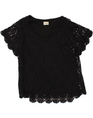 VIYELLA Womens Crochet Top UK 14 Large Black Viscose BH03 - Image 1 of 4