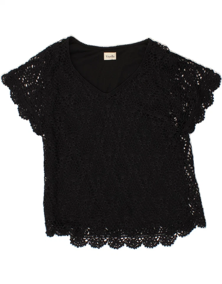 VIYELLA Womens Crochet Top UK 14 Large Black Viscose BH03 - Image 1 of 4