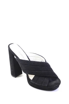 Sandalias sin cordones Jeffrey Campbell para mujer punta abierta gamuza tacón ancho negras talla 6. Foto 1 de 4