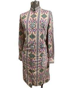 Vintage Pixel Print Dress 1970’s New York Beige with Bright Squares Size Large - Picture 1 of 14