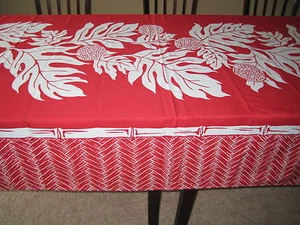 Breadfruit Hawaiian Tropical Fabric Tablecloth (Red color, 3 size choices) - Picture 1 of 5