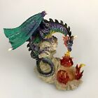 Figurine statue de dragon multicolore aqua violet thé lumière flammes lumière fantaisie
