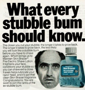 1977 Vintage Print Ad What every stubble bum should know Mennen Skin Bracer Shav - Picture 1 of 2