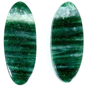 48.80Cts 15X37X5mm 100% Natural Green Aventurine Oval Cab Matched Pair Gemstone - Picture 1 of 5