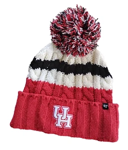 Houston Cougars NCAA Women's '47 Ashfield Cuffed Pom Knit Hat White / Red OSFM - Picture 1 of 3