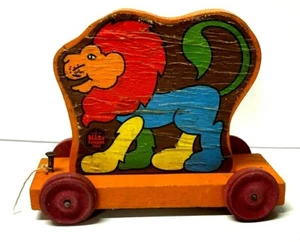 Vintage Kits Timber Toy Child's Wood Lion Pull Along Toy - Picture 1 of 5