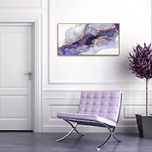 Purple Living Room Wall Decor - Purple Natural Luxury Abstract Fluid Art Pain...