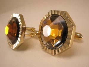 Faceted Octagon Amber Rhinestone Vintage Quality SWANK Cuff Links plain - Picture 1 of 5
