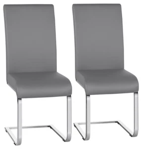 2-pack Armless PU Leather Dining Chairs With Metal Legs, Light Gray - Picture 1 of 9