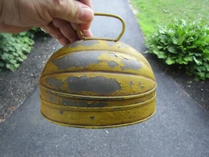 Antique Tin Pudding Mold in old mustard yellow paint as found Maine estate - Picture 1 of 5