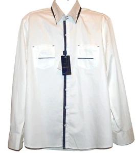 Mondo White Blue Lining Cotton Fancywork Men's Dress Shirt Size 3XL - Picture 1 of 9