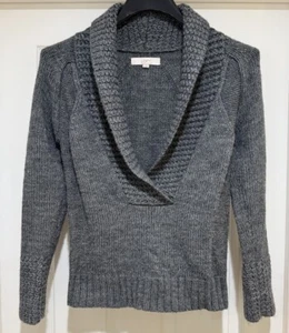Loft Womens Open Knit Shawl Collar Pullover Sweater Sz. Small $98 Dark Heather - Picture 1 of 7