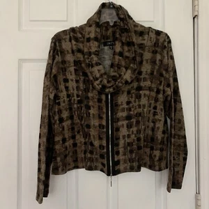 Comfy USA Top Womens Medium Cropped Full Zip Cowl Neck Cropped Geometric Artsy - Picture 1 of 8