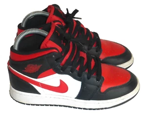 Nike Air Jordan 1 Mid GS Kids Youth Sneakers Size: 4Y Black White Red 554725-079 - Picture 1 of 11