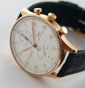 IWC Mens Watch IW371402 PORTUGIESER SOLID 18K GOLD, NEW IWC ALLIGATOR STRAP! - Picture 1 of 11