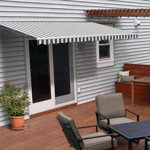 ALEKO Retractable Motorized 10X8 ft Patio Awning Deck Canopy Grey White Stripes - Picture 1 of 13