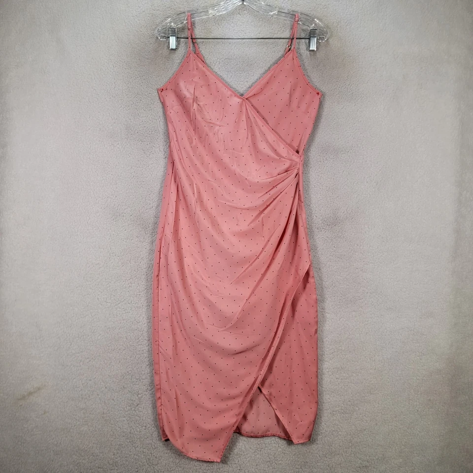 Vestido para mujer BCBGeneration talla 2 rosa lunares cuello en V plisado cami simulado envoltura Foto 1 de 4