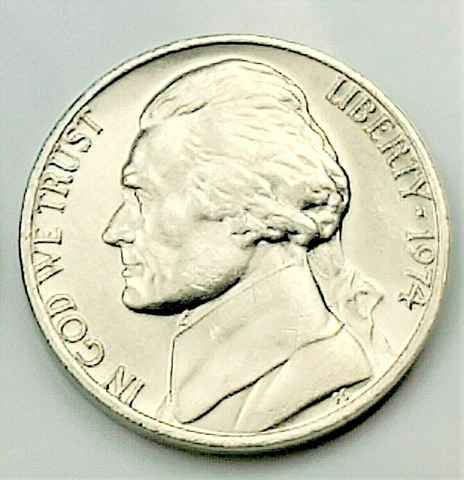 1974 Jefferson Nickel - BU Coin Pulled from an OBW Roll Cover